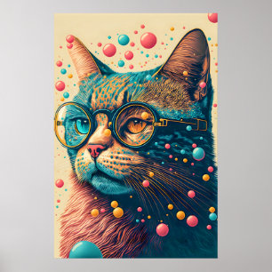 Poster Illustration de chat Kitty artistique colorée