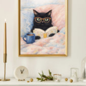 Poster illustration de chat lisant | art de chat noir | c
