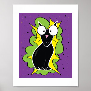Poster Illustration de chat noir mignon   Art animalier p