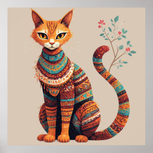 Poster Illustration de chat tribal bohème, design d'art f