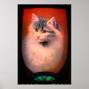 Poster Illustration de chat vintage art nouveau élégant
