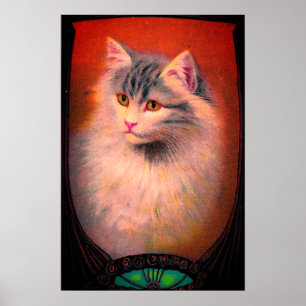 Poster Illustration de chat vintage art nouveau élégant