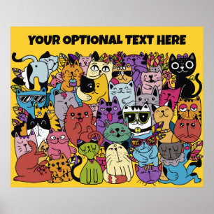 Poster Illustration de chats amusants de texte et de coul