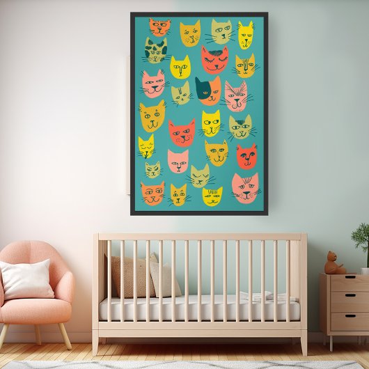 Poster Illustration de chats fous colorés