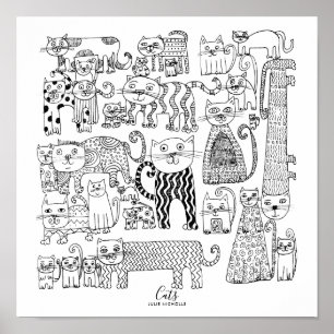 Poster Illustration de chats noirs et blancs