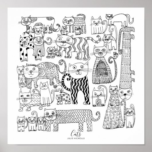 Poster Illustration de chats noirs et blancs (Devant)