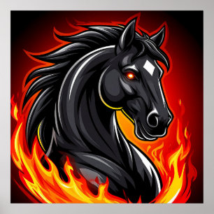 Poster Illustration de cheval noir ardent aux yeux brilla