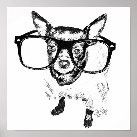 Poster Illustration de chien Chihuahua dessin (Devant)