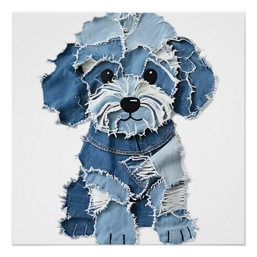 Poster Illustration de chien en patchwork de denim mignon (Devant)