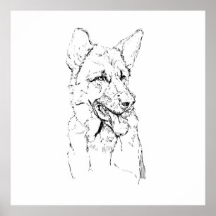 Poster Illustration de chien personnalisée, Berger Allema