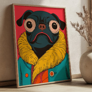 Poster Illustration de chien rigolo et mignon de carlin f