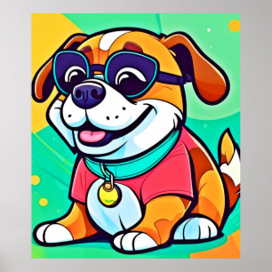 Poster Illustration de chiot cool de style cartoon