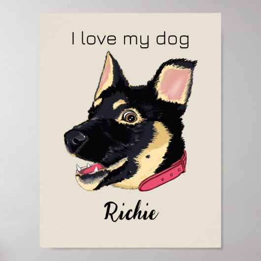Poster Illustration de chiot GSD Monogramme Cadeau pour a (Devant)