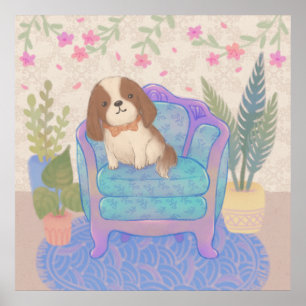 Poster Illustration de chiot mignon sur fauteuil vintage