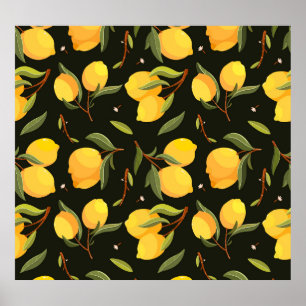 Poster Illustration de citron : Motif peint à la main san