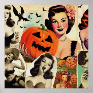 Poster Illustration de collage Halloween vintage