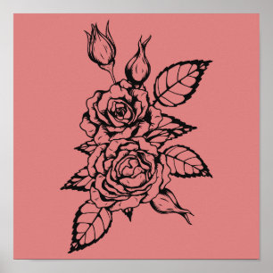 Poster Illustration de conception de tatouage de rose en