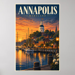Poster Illustration de coucher de soleil à Annapolis Mary