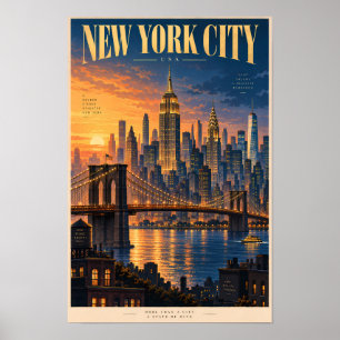 Poster Illustration de coucher de soleil à New York Art d
