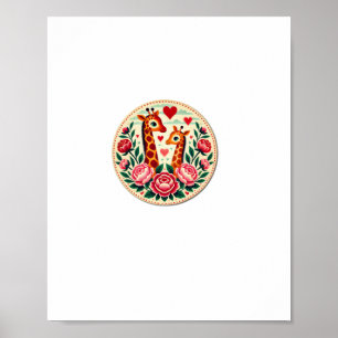 Poster Illustration de couple de girafes Amoureux de gira