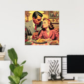 Poster Illustration de couple rétro (Bureau à domicile)