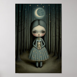 Poster Illustration de crèche Petite Fille douce et La Lu