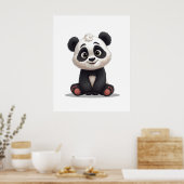 Poster Illustration de dessin animé d'ours panda assis (Cuisine)
