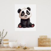 Poster Illustration de dessin animé d'ours panda assis (Cuisine)