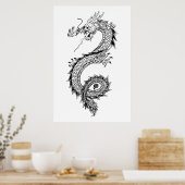 Poster Illustration de dragon avec 竜 Kanji Dragon (Cuisine)