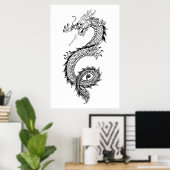 Poster Illustration de dragon avec 竜 Kanji Dragon (Bureau à domicile)