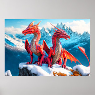 Poster Illustration de dragons perchés