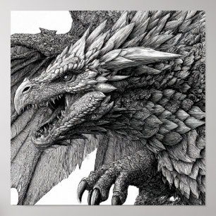 Poster Illustration de fantasy complexe : Dragon détaillé