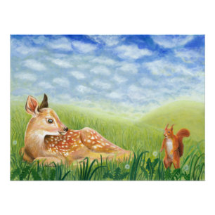 Poster Illustration de Faon dans la pépinière d'herbe