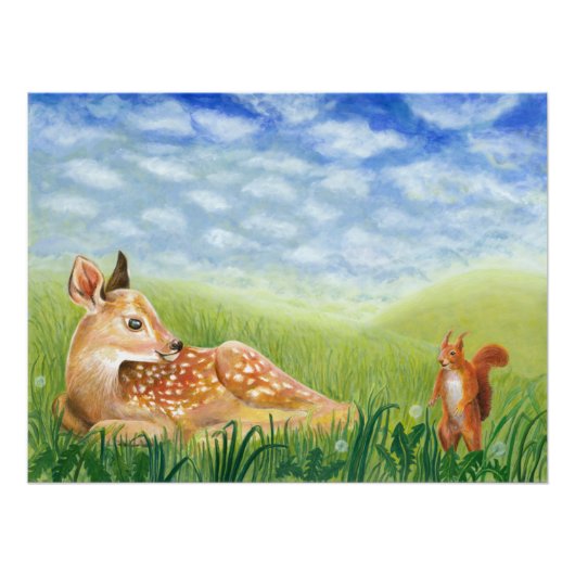 Poster Illustration de Faon dans la pépinière d'herbe (Devant)