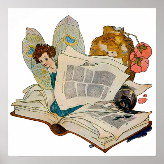 Poster Illustration de fée bibliophile vintage (Devant)