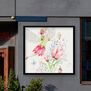 Poster Illustration de fée et de fleurs colorées