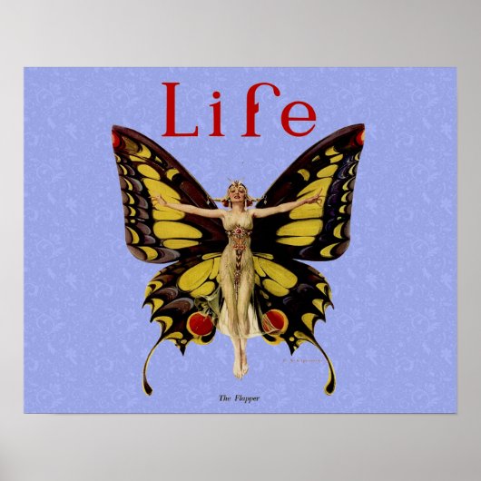 Poster Illustration de femme volant papillon Flapper (Devant)