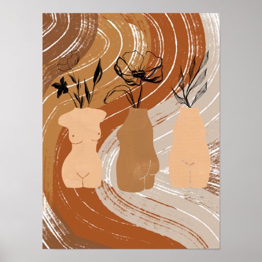 Poster Illustration de femmes boho abstraites, tons terre (Devant)