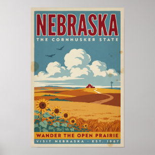 Poster Illustration de ferme de prairie du Nebraska, Art
