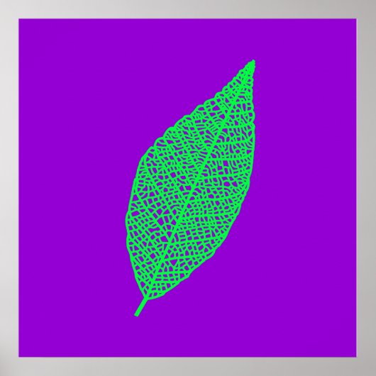 Poster Illustration de feuille squelette violet et vert (Devant)