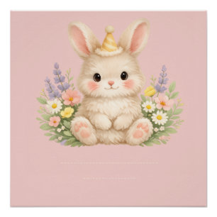 Poster Illustration de fleur sauvage de lapin pastel