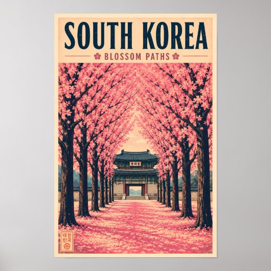 Poster Illustration de fleurs de cerisier en Corée du Sud (Devant)