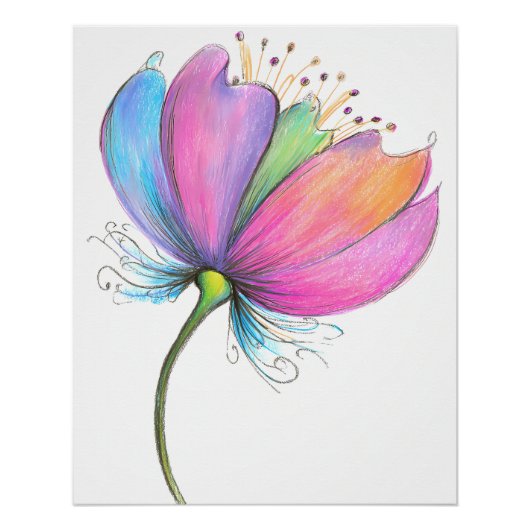 Poster Illustration de fleurs modernes dans des couleurs (Devant)