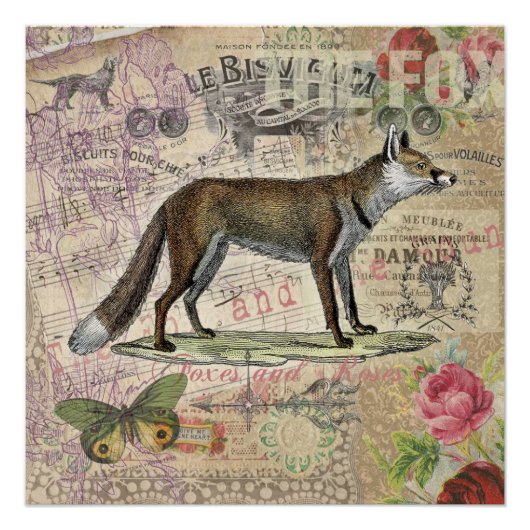 Poster Illustration de Fox Wildlife Vintage Animal (Devant)