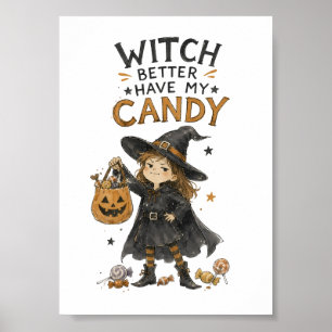 Poster Illustration de Halloween : Sorcière, mieux vaut a
