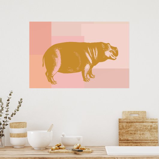 Poster Illustration de hippopotame mignon en rose et or (Cuisine)