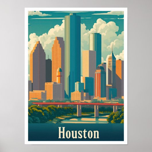 Poster Illustration de Houston Texas Art Vintage voyage (Devant)