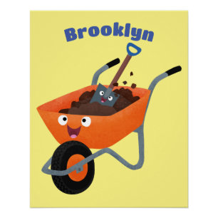 Poster Illustration de la brouette en brouette orange trè