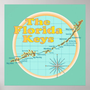 Poster Illustration de la carte Florida Keys
