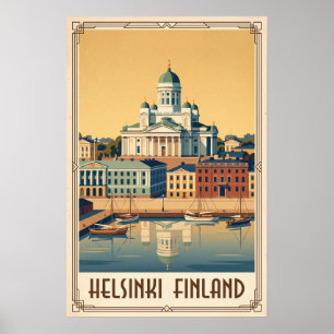 Poster Illustration de la cathédrale vintage d'Helsinki e